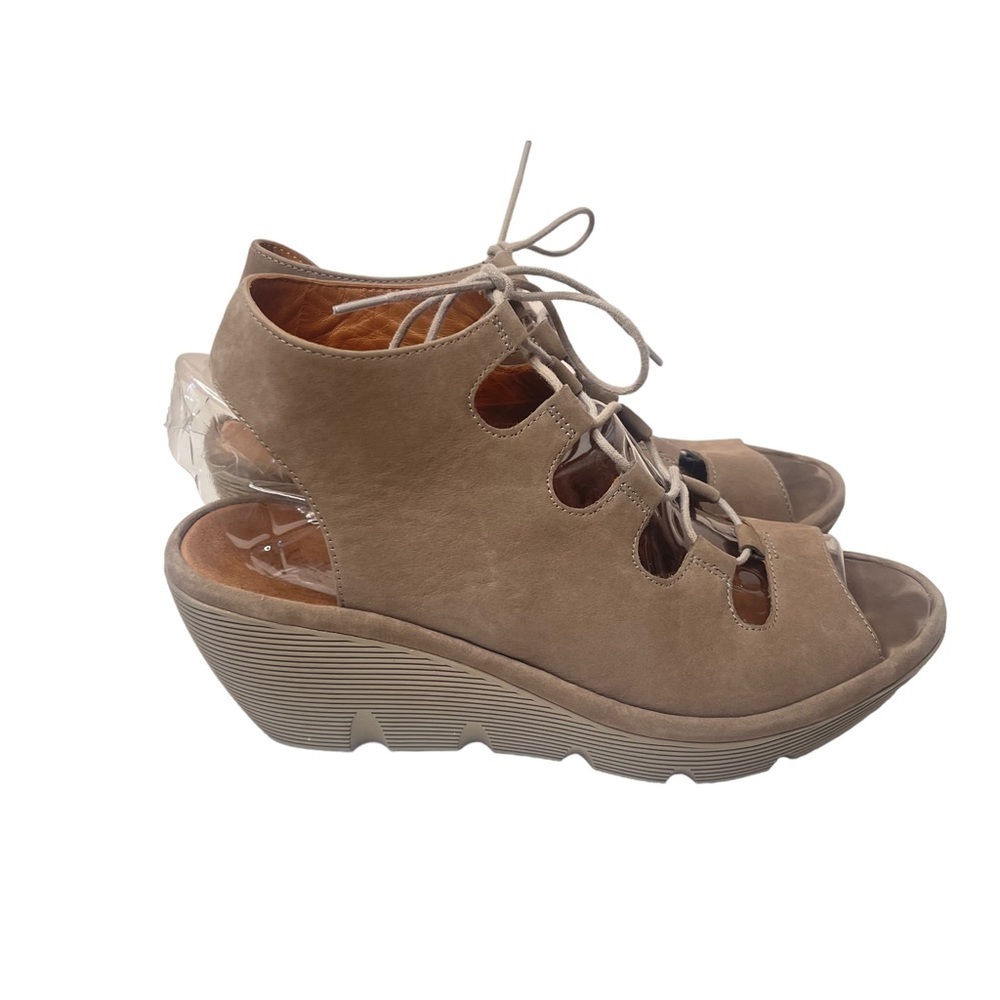 Clarks Clarene Grace Taupe Lace Up Wedge Sandals Womens 9 Bohemian Casual
